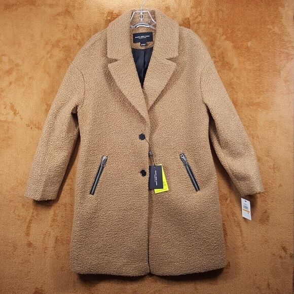 MARC NEW YORK Coat Womens Small Tan Curly Faux Fur Mid Length Teddy LAGUNA - Picture 2 of 9